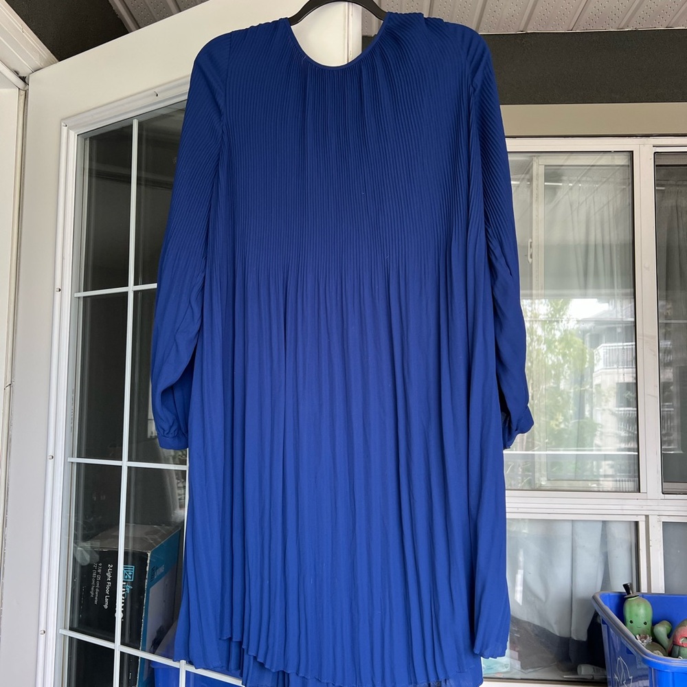 Penningtons Blue Pleated Bishop Sleeve Dress